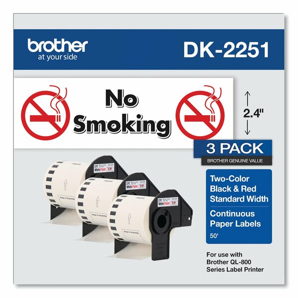 Brother Continuous Paper Label Tape, 2.44 in. x 50 ft, White, 3PK DK22513PK